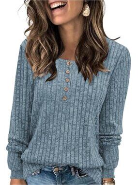 Women's Lightweight Knit Pullover Sweater Tunic, Long Sleeve Henley Fall Cute